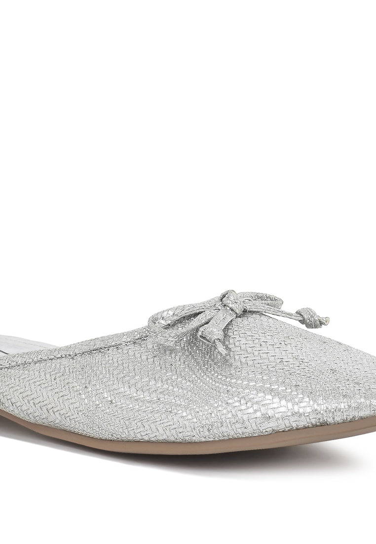 Women Bow Detail Metallic Mules