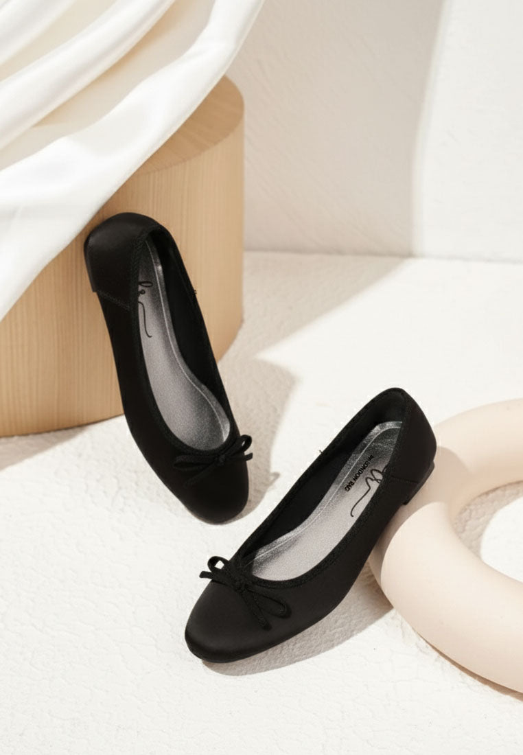 women bow detail satin ballerinas#color_black