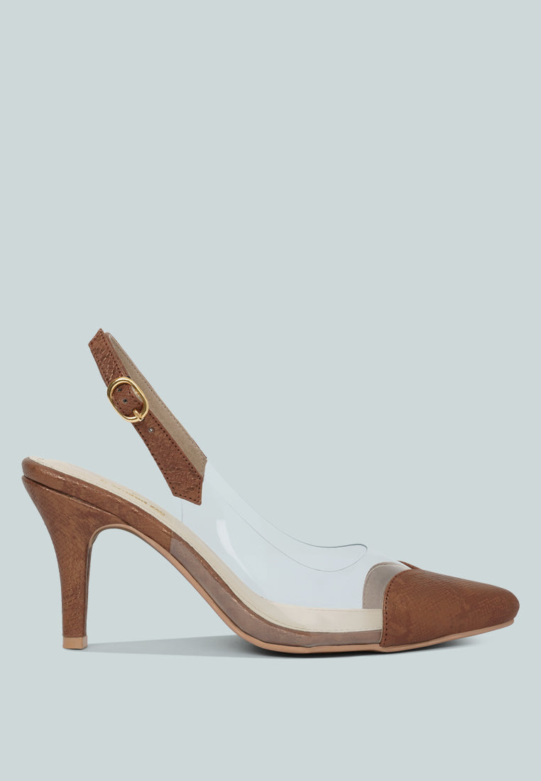 women pointed toe slingback heels#color_brown