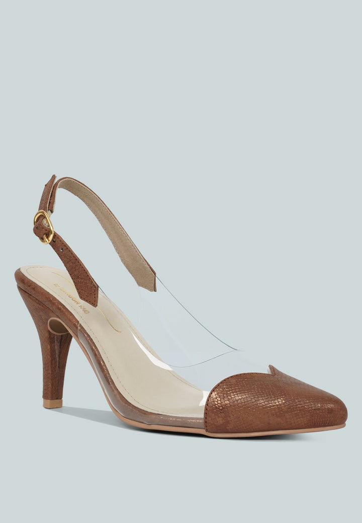women pointed toe slingback heels#color_brown
