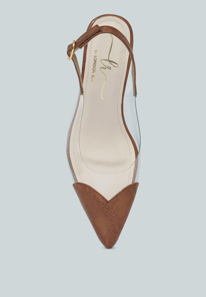 women pointed toe slingback heels#color_brown