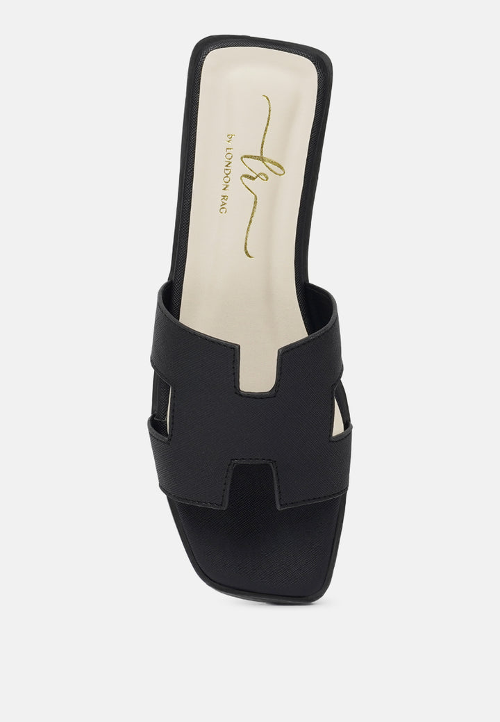 women square toe slip on flats#color_black