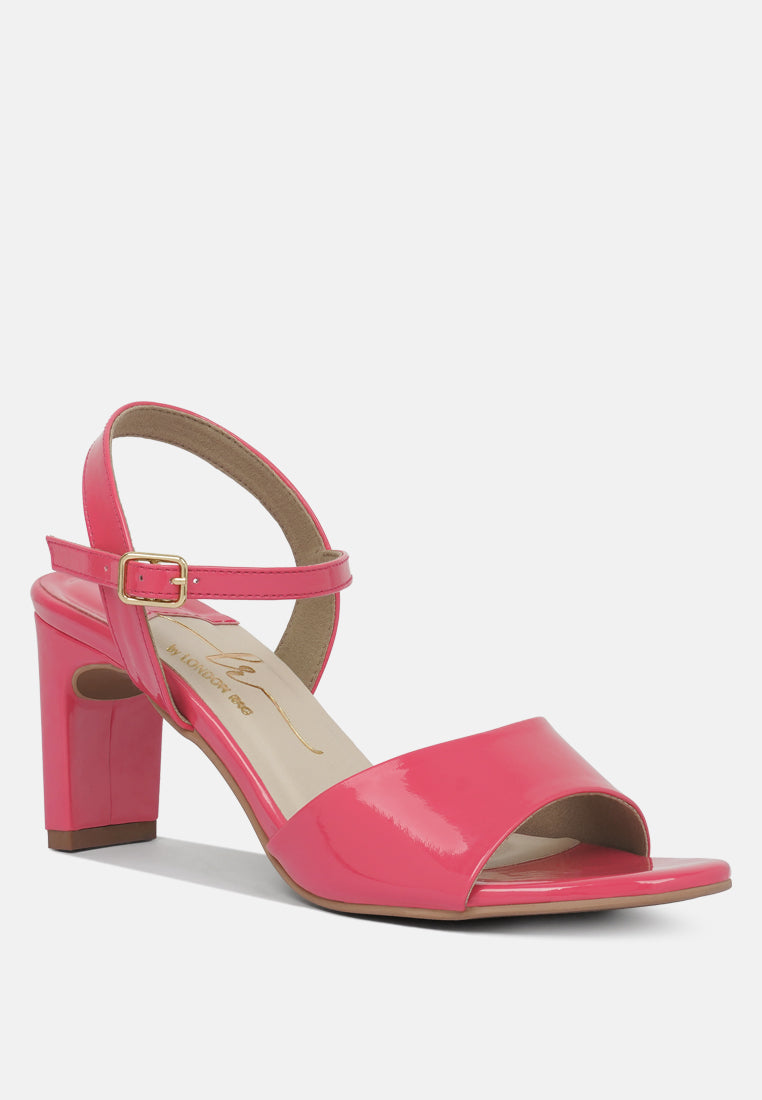 women glossy faux leather buckle sandals#color_fuschia