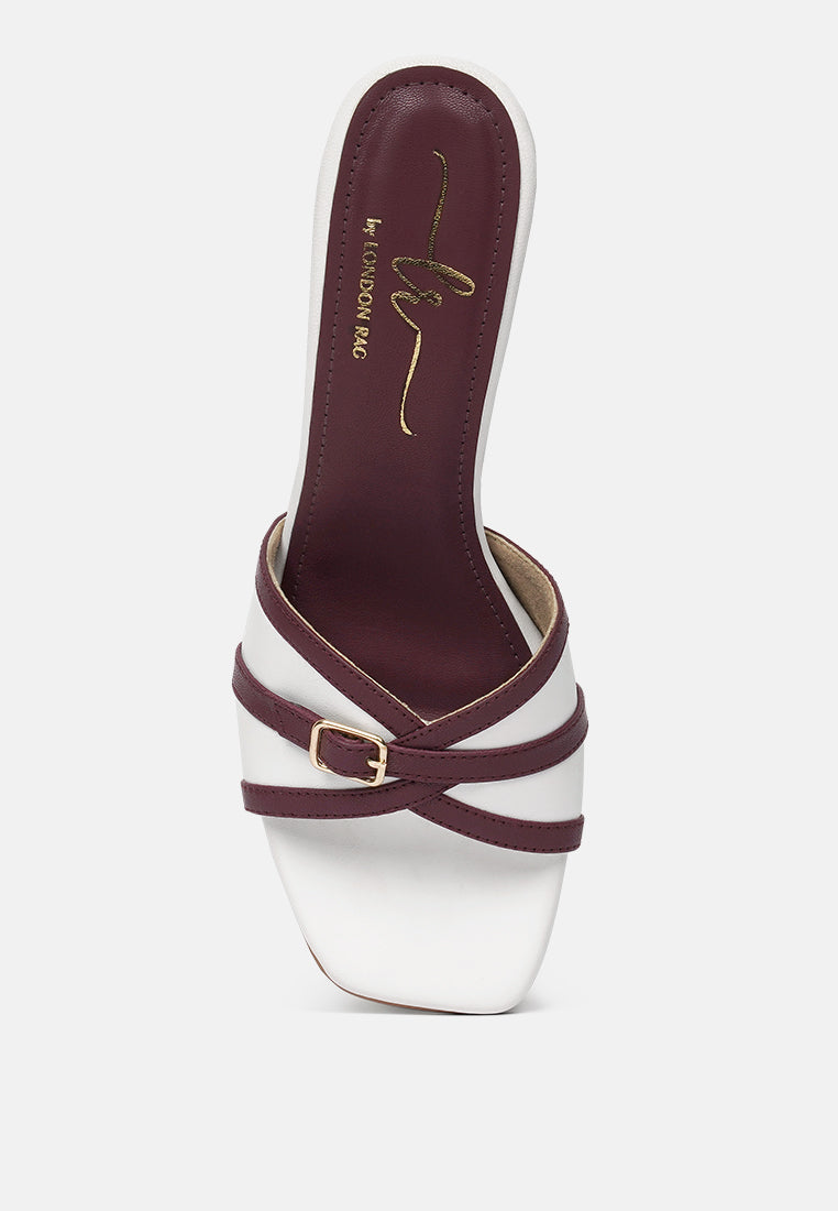 women square-toe flared block heels#color_white-burgundy