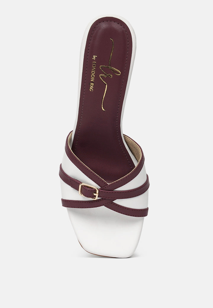 women square-toe flared block heels#color_white-burgundy