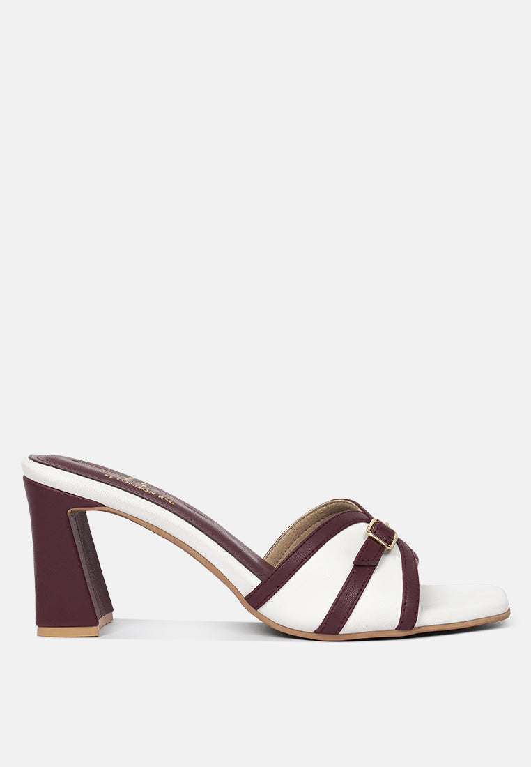 women square-toe flared block heels#color_white-burgundy