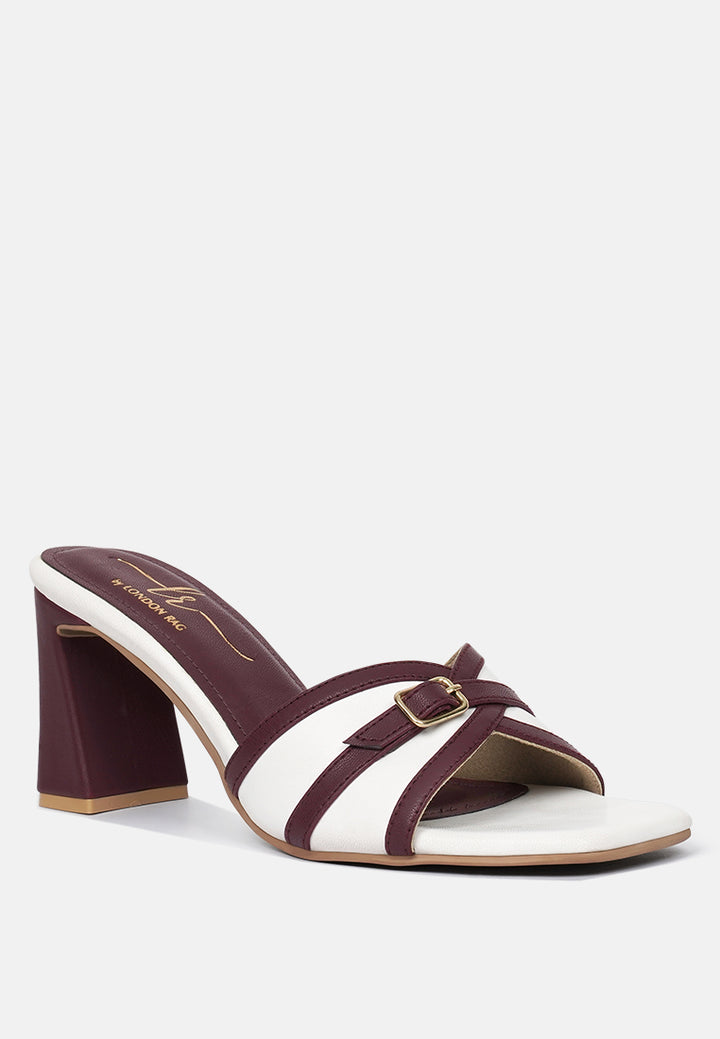 women square-toe flared block heels#color_white-burgundy