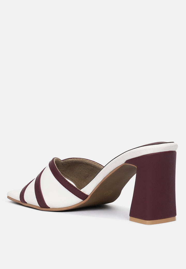 women square-toe flared block heels#color_white-burgundy