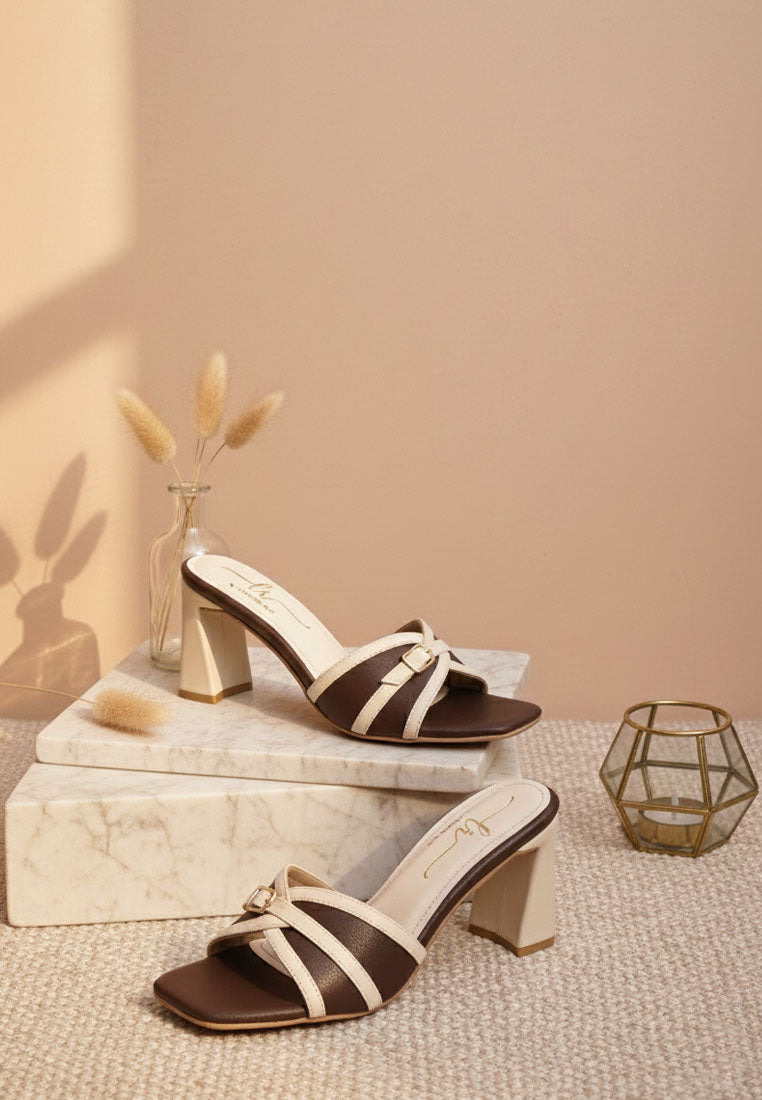 women square-toe flared block heels#color_brown-beige