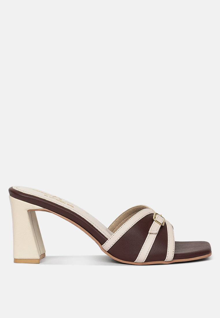 women square-toe flared block heels#color_brown-beige