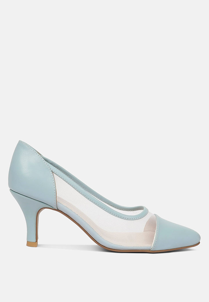 women mesh & faux leather pumps#color_powder-blue