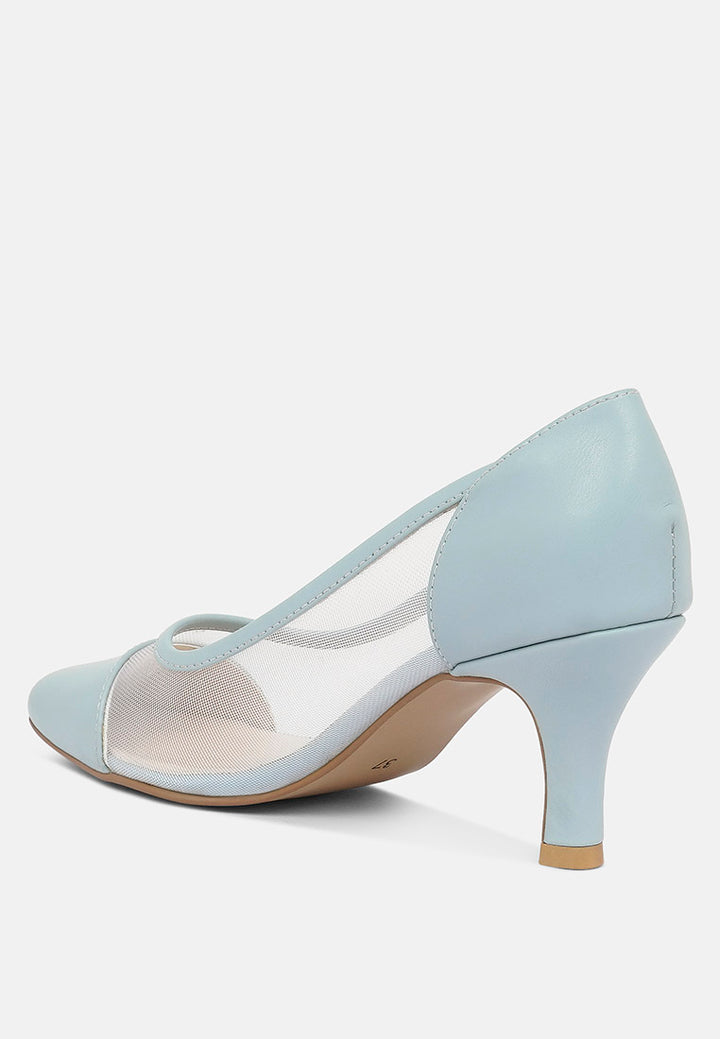 women mesh & faux leather pumps#color_powder-blue