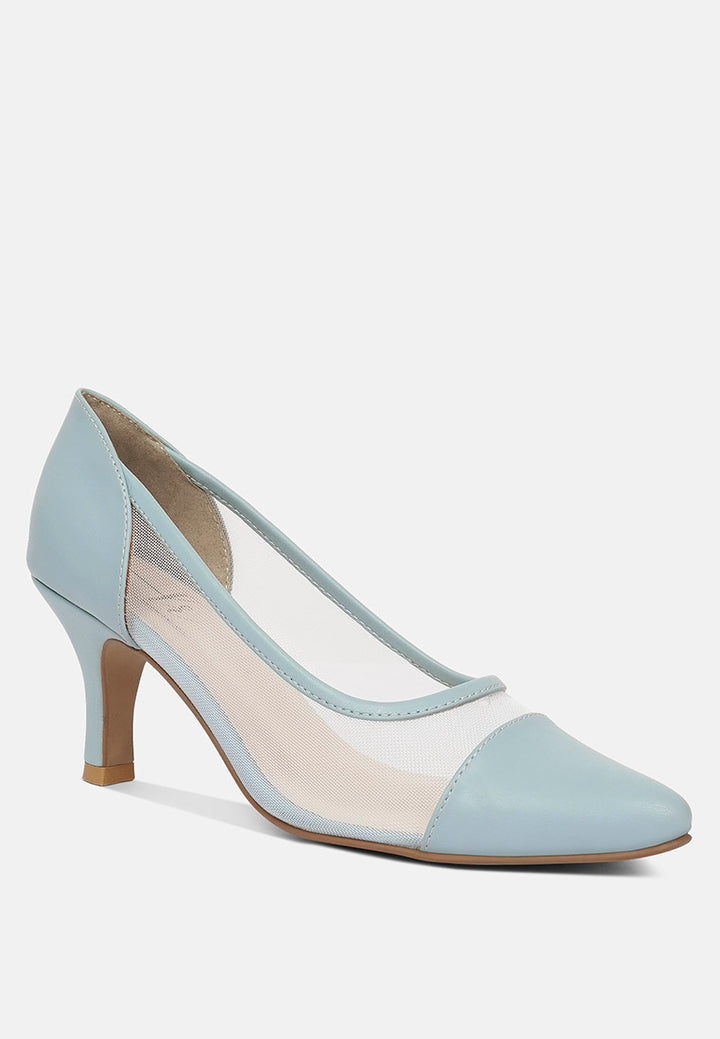 women mesh & faux leather pumps#color_powder-blue