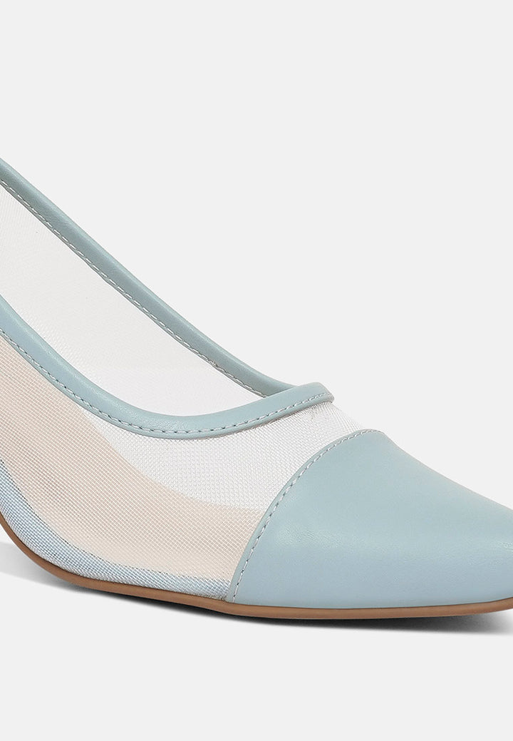 women mesh & faux leather pumps#color_powder-blue