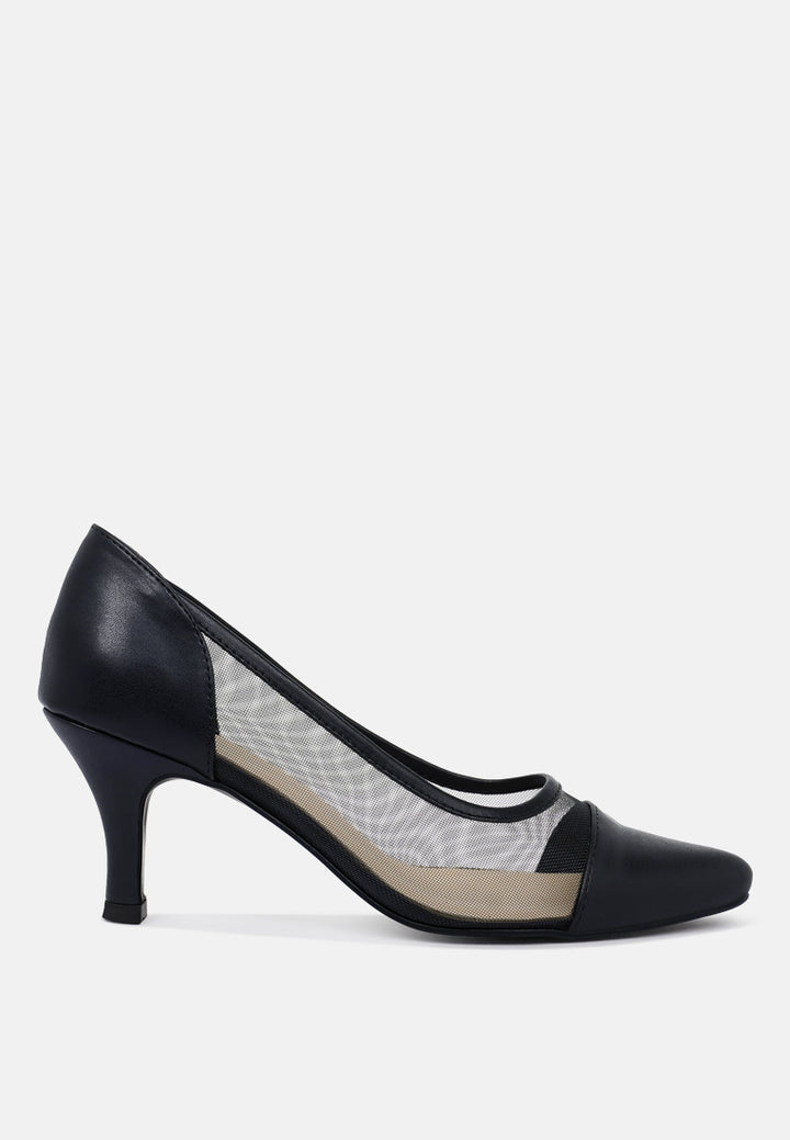 women mesh & faux leather pumps#color_black