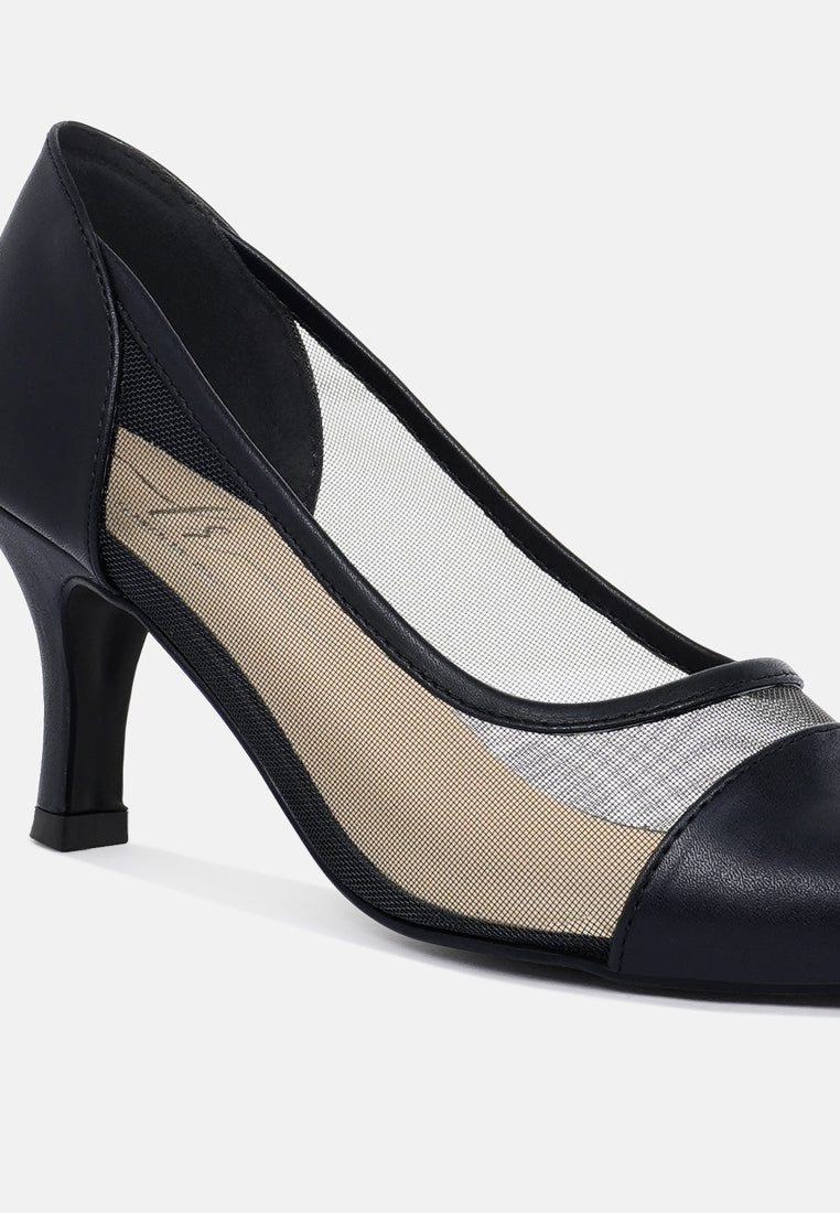 women mesh & faux leather pumps#color_black