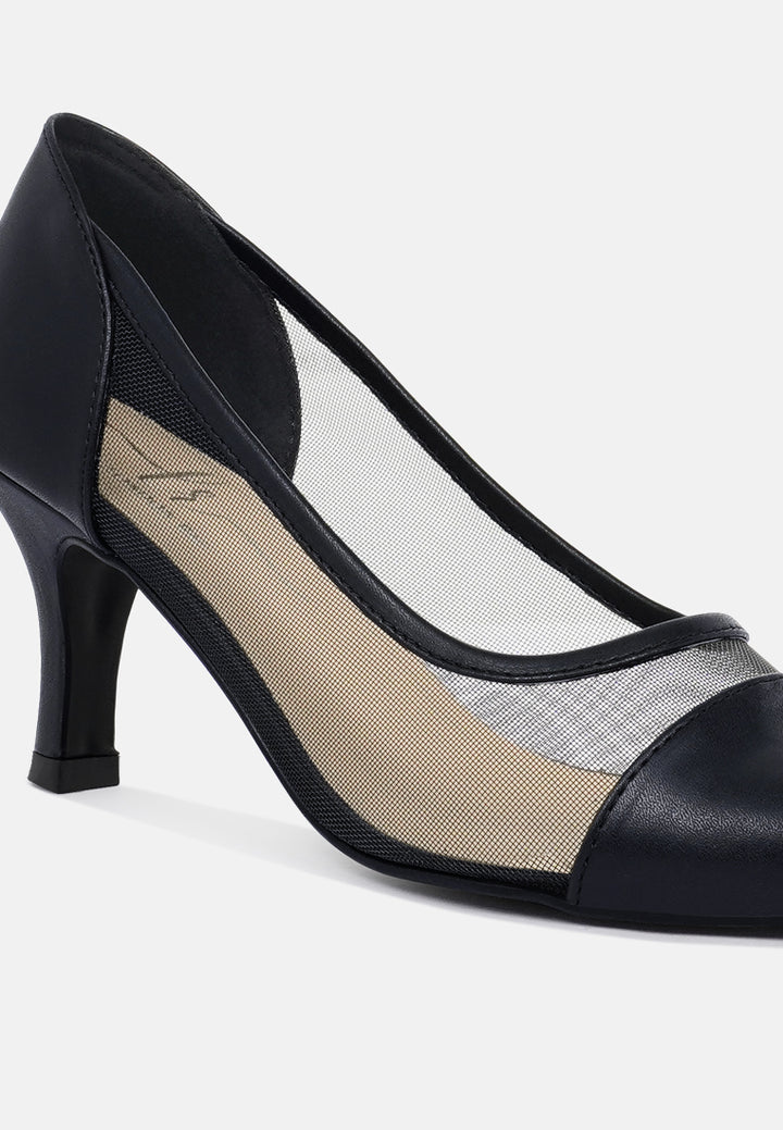 women mesh & faux leather pumps#color_black