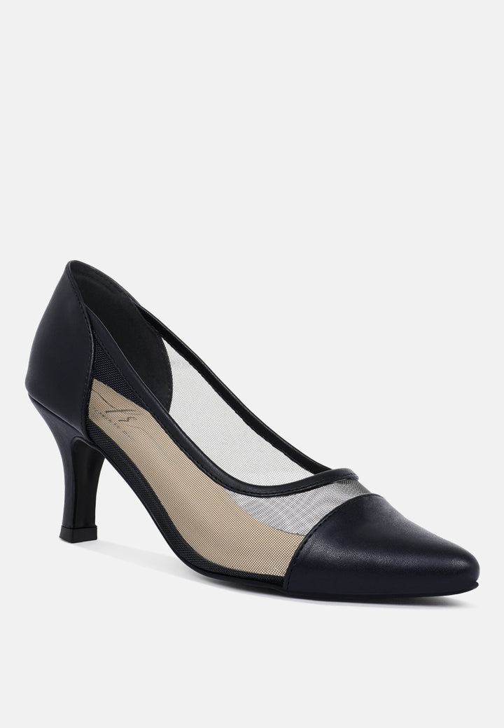 women mesh & faux leather pumps#color_black