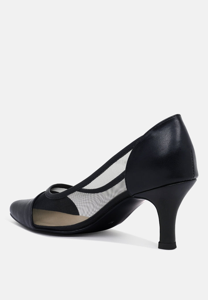 women mesh & faux leather pumps#color_black