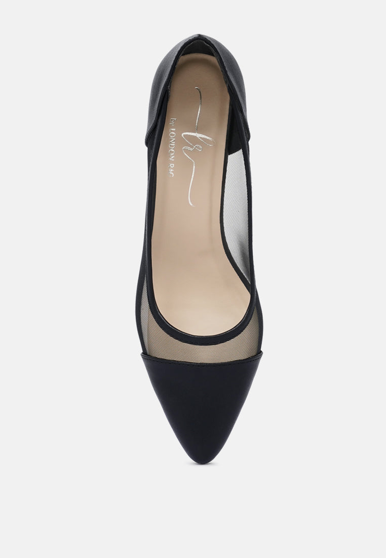 women mesh & faux leather pumps#color_black