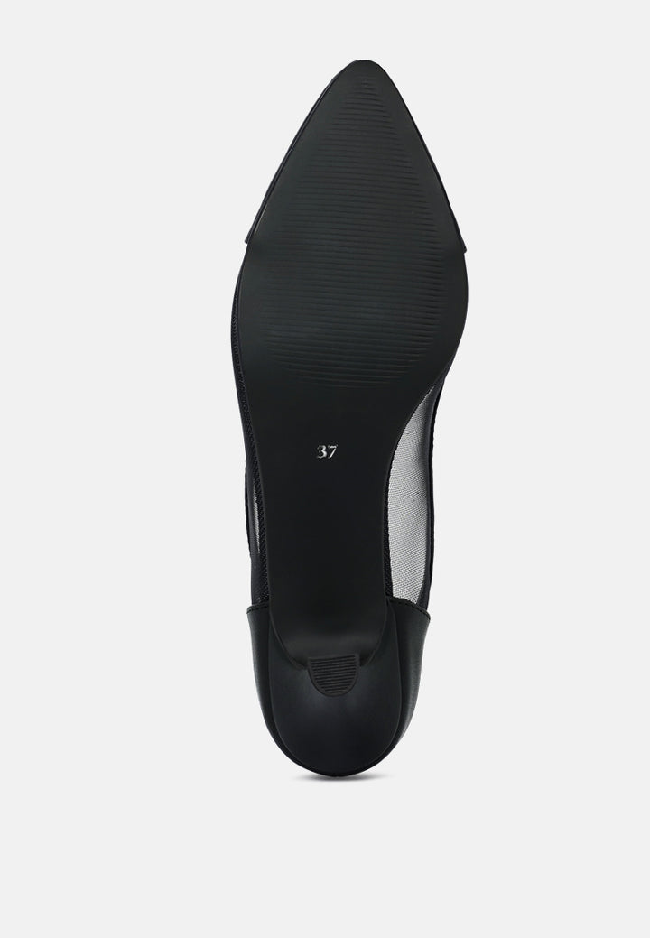 women mesh & faux leather pumps#color_black