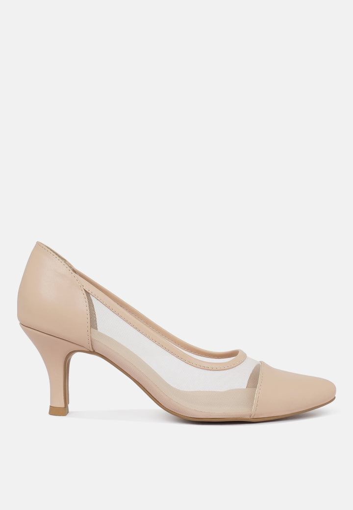 women mesh & faux leather pumps#color_blush-pink