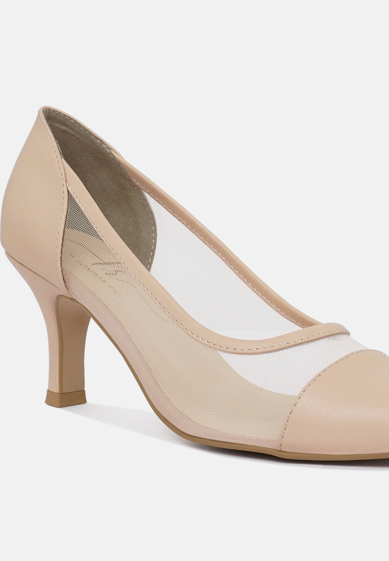 women mesh & faux leather pumps#color_blush-pink
