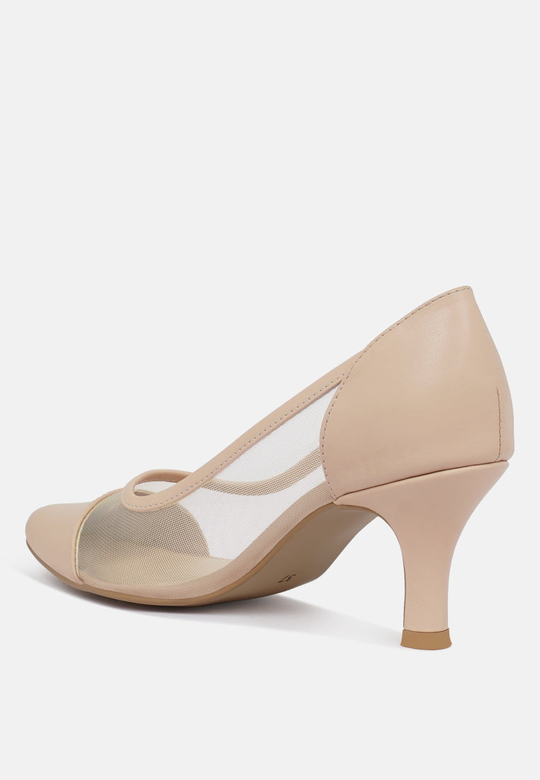 women mesh & faux leather pumps#color_blush-pink