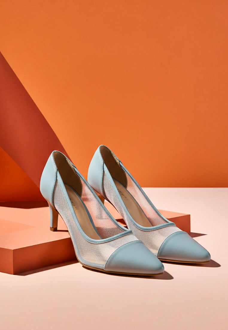 women mesh & faux leather pumps#color_powder-blue