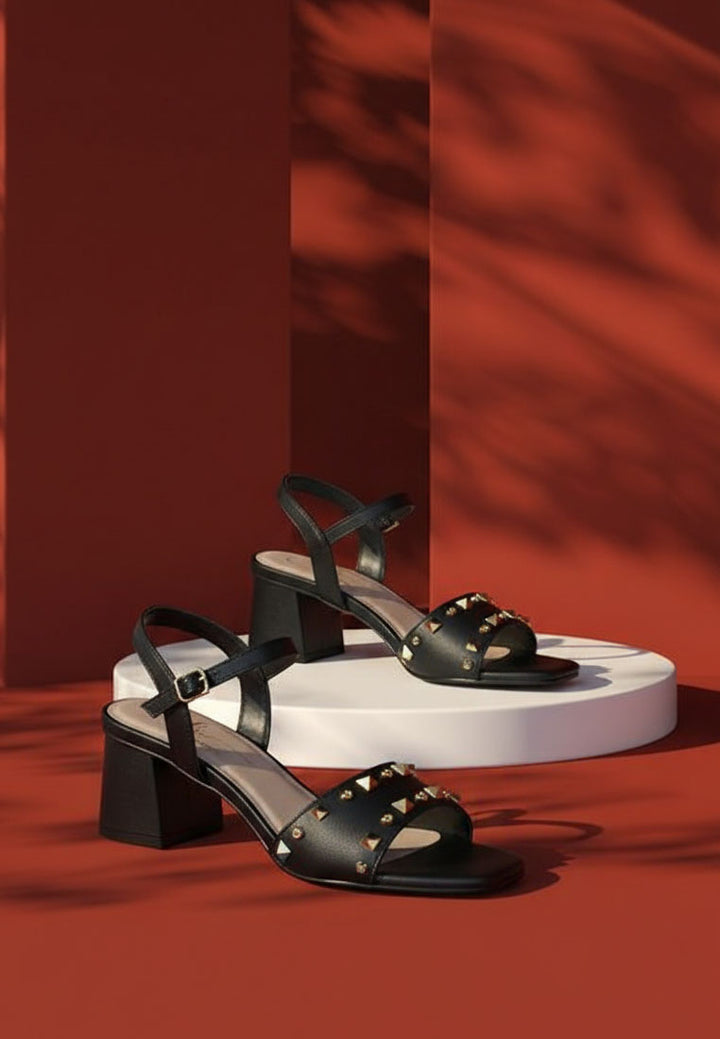 women studded block heel sandals#color_black