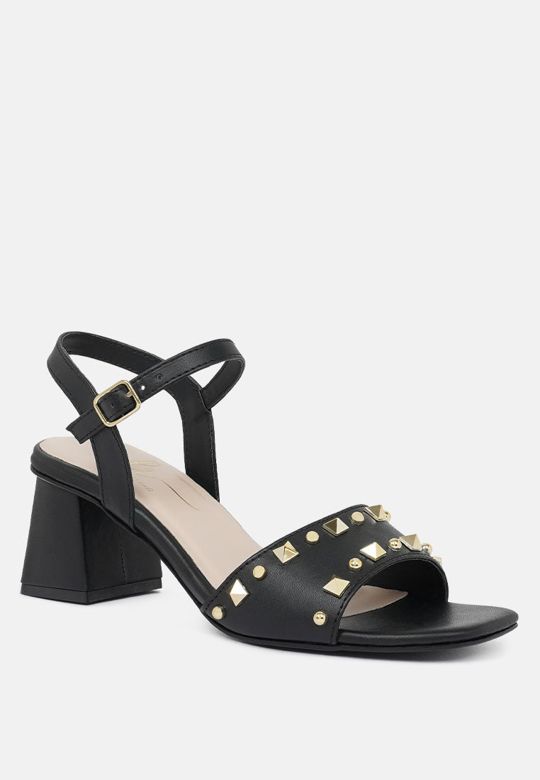 women studded block heel sandals#color_black