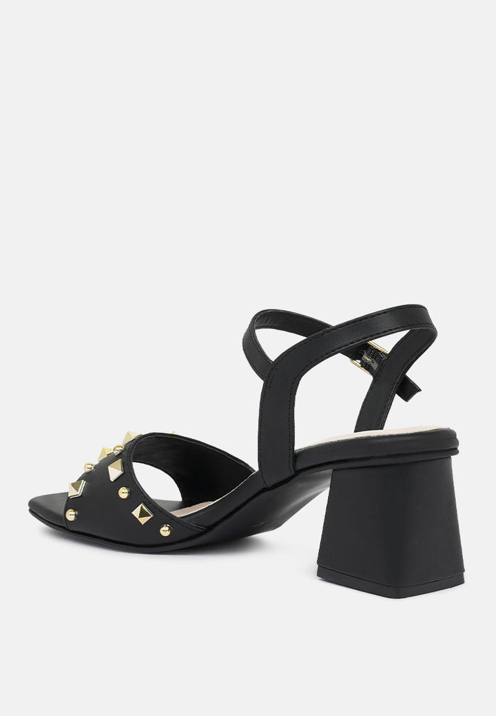 women studded block heel sandals#color_black
