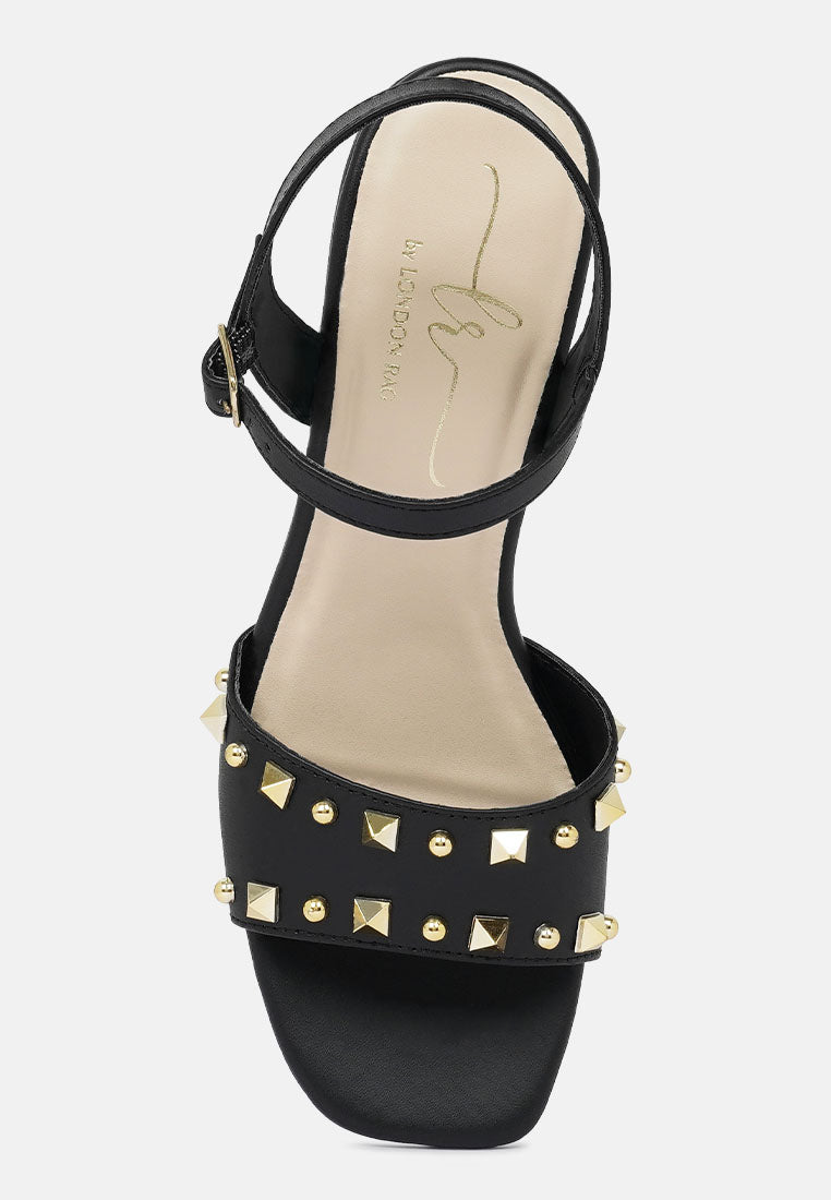 women studded block heel sandals#color_black