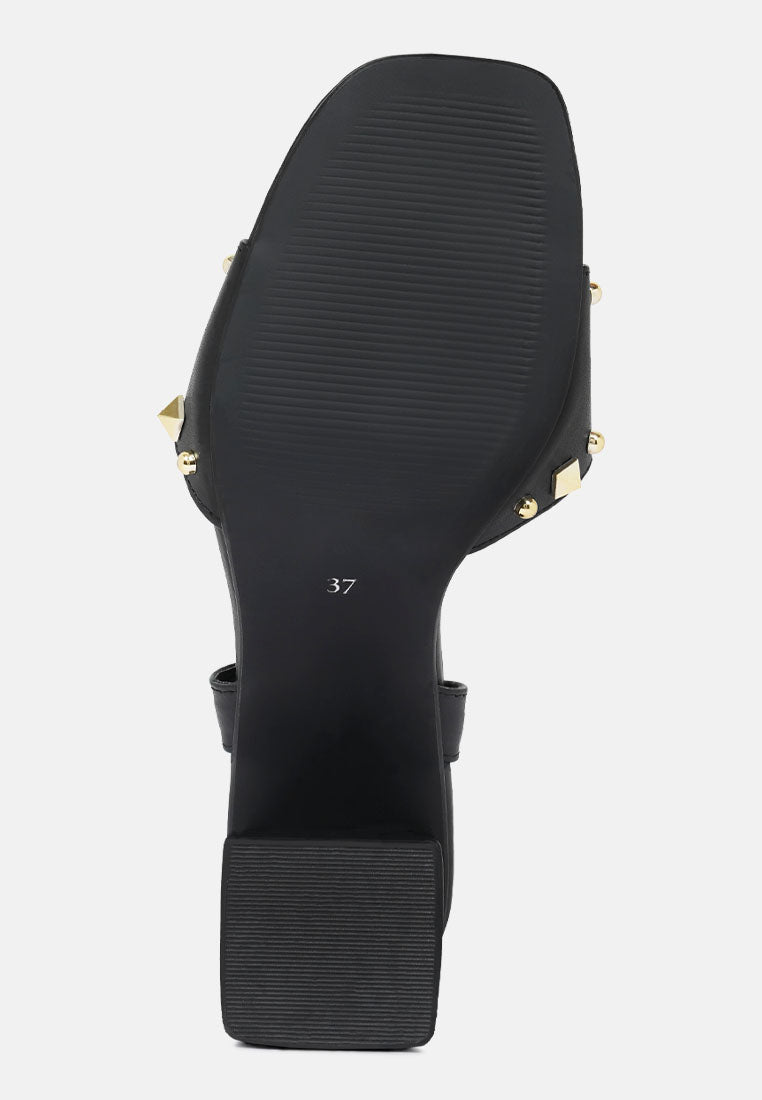 women studded block heel sandals#color_black