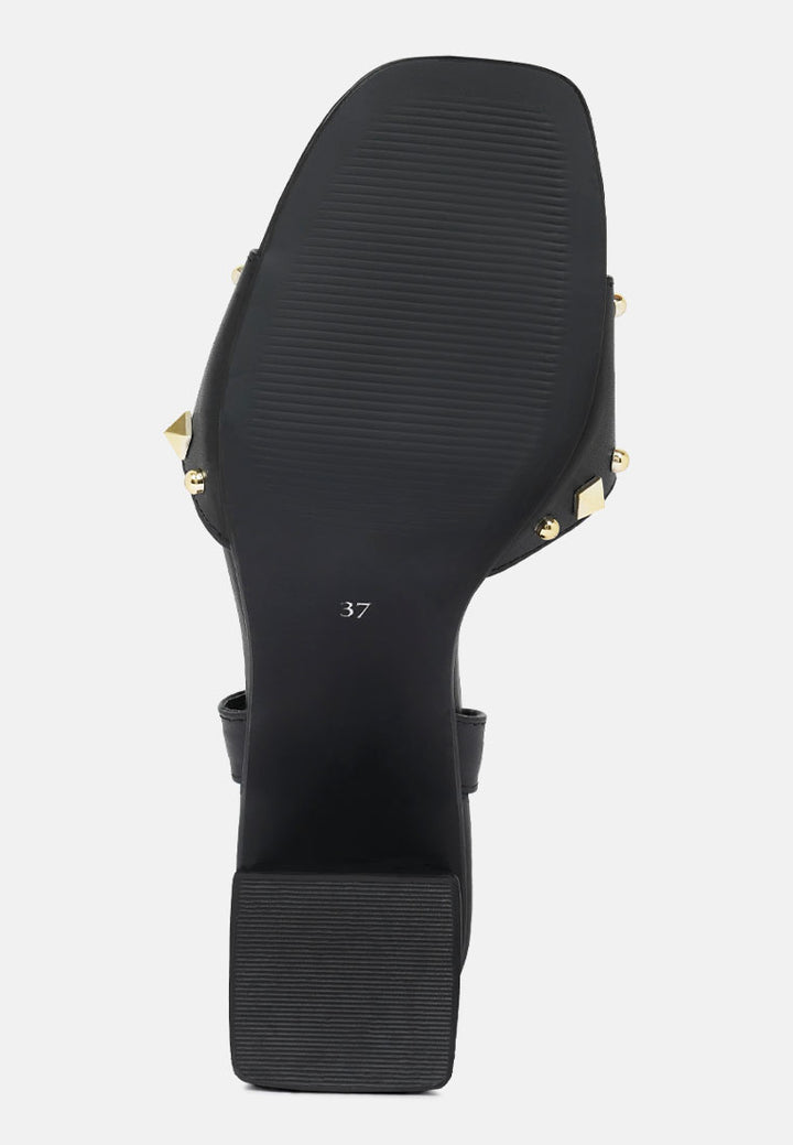 women studded block heel sandals#color_black