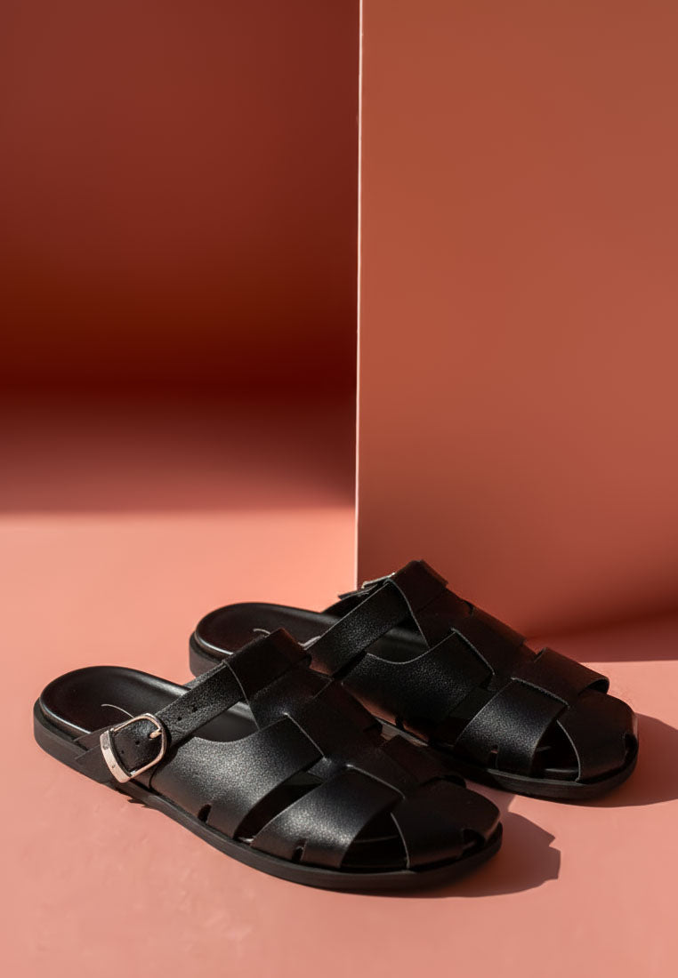 women faux leather slip on flats#color_black