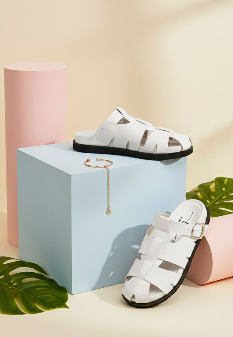 women faux leather slip on flats#color_white