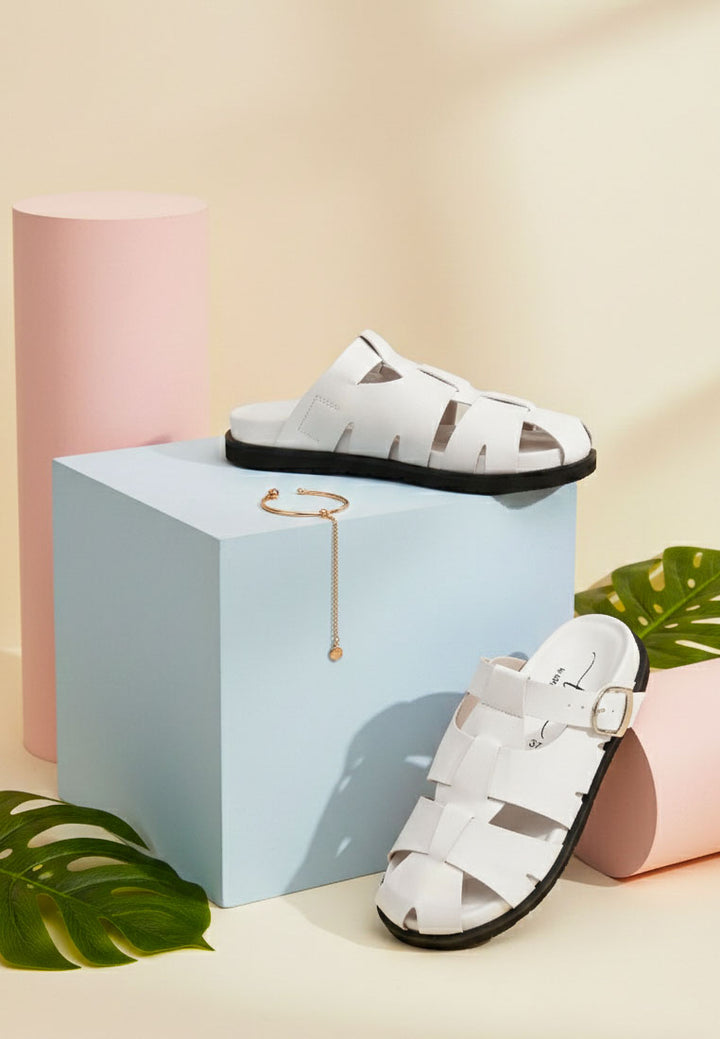 women faux leather slip on flats#color_white