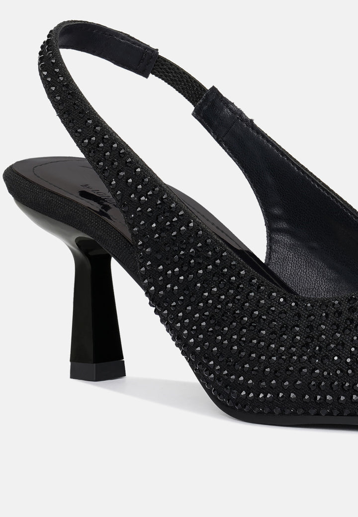 women rhinestonesâ slingbackâ pumps#color_black