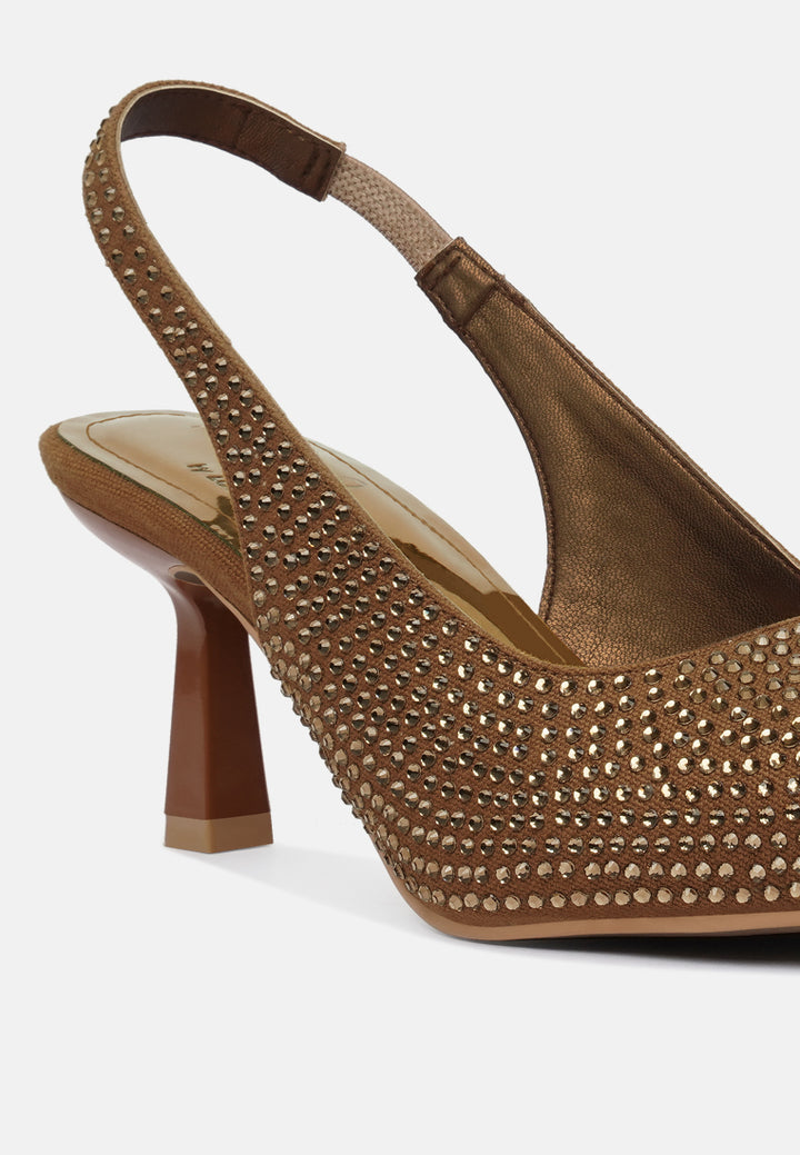 women rhinestonesâ slingbackâ pumps#color_tan