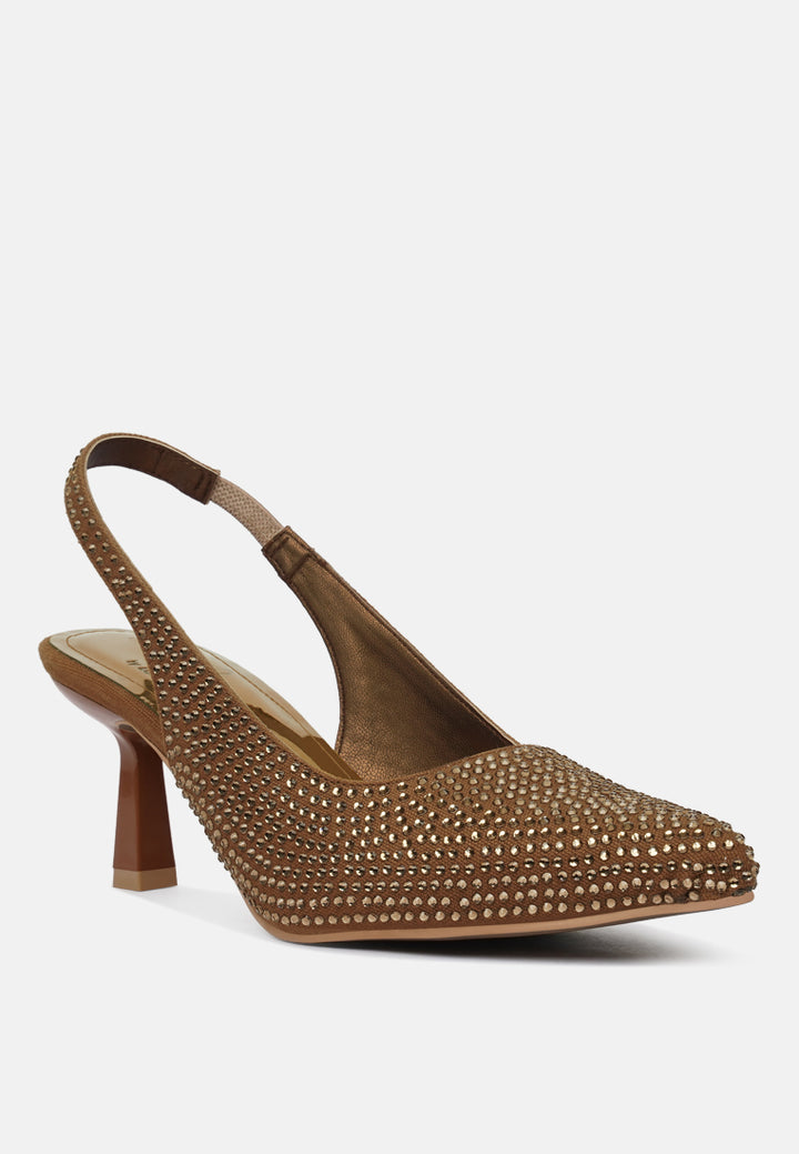 women rhinestonesâ slingbackâ pumps#color_tan