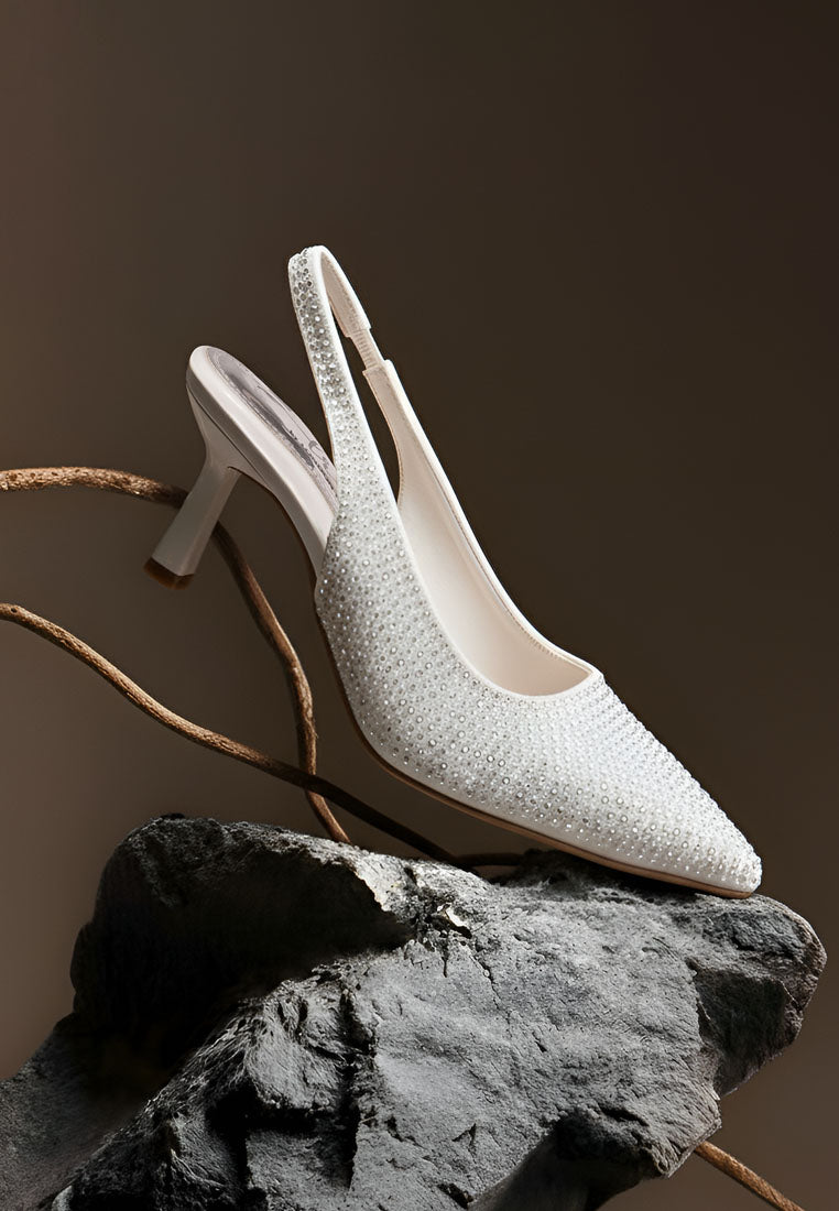 women rhinestonesâ slingbackâ pumps#color_white
