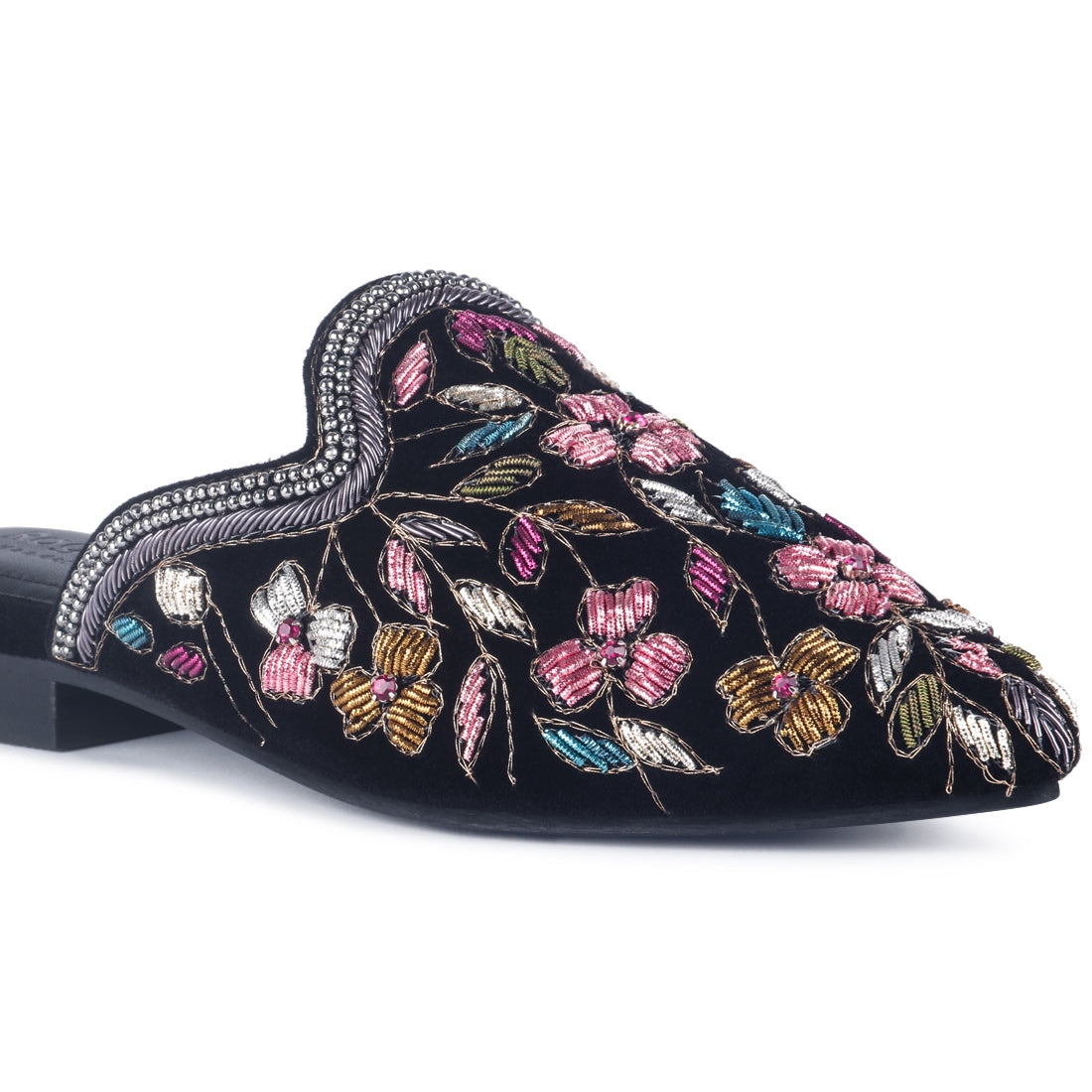 embroidered flat mules#color_black