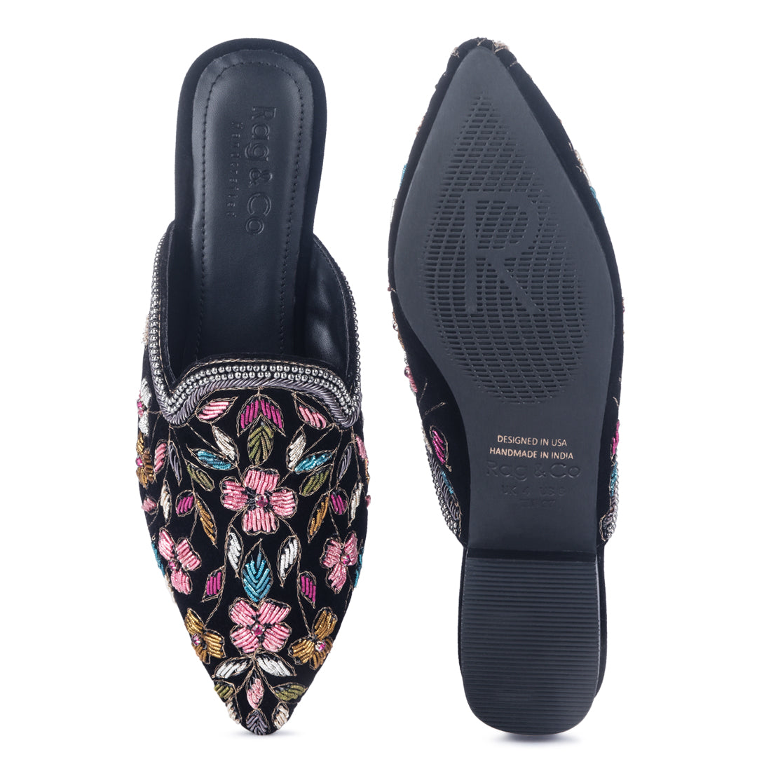 embroidered flat mules#color_black