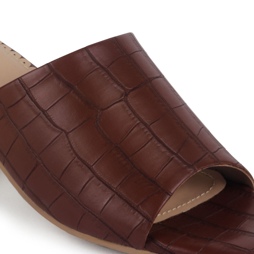Brown Slip-On Block Heel Sandals