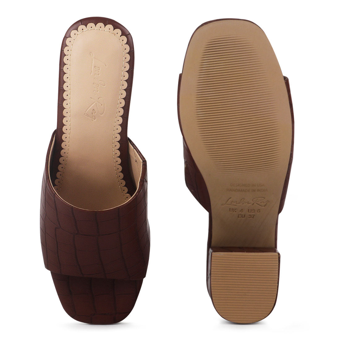 Brown Slip-On Block Heel Sandals