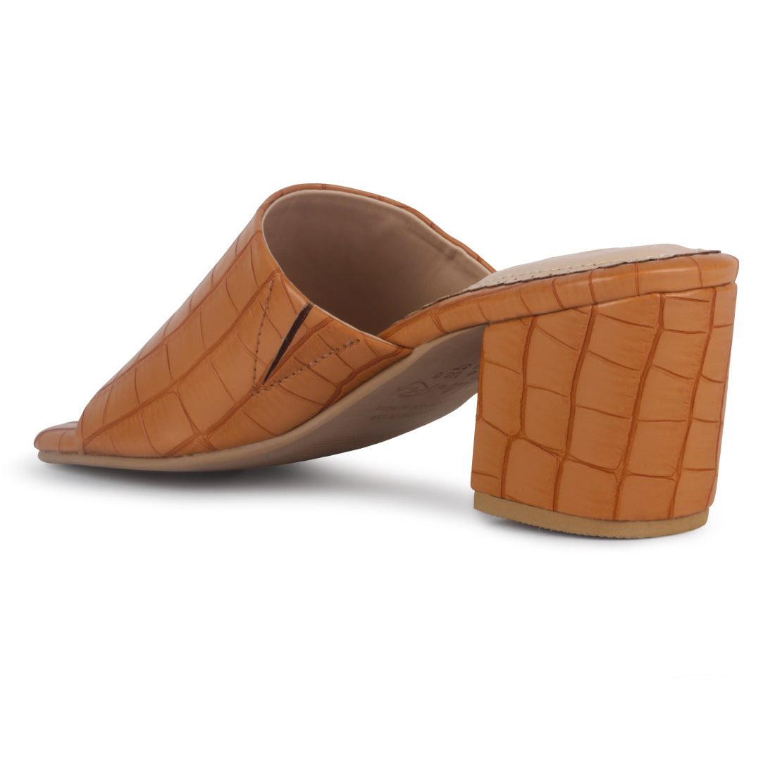 Tan Slip-On Block Heel Sandals