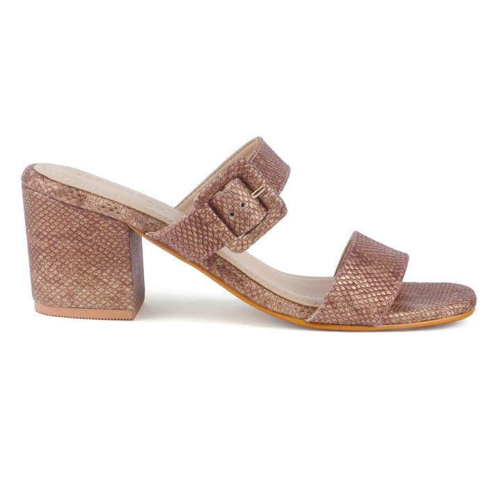 Metallic Bronze Textured Block Heel Sandal