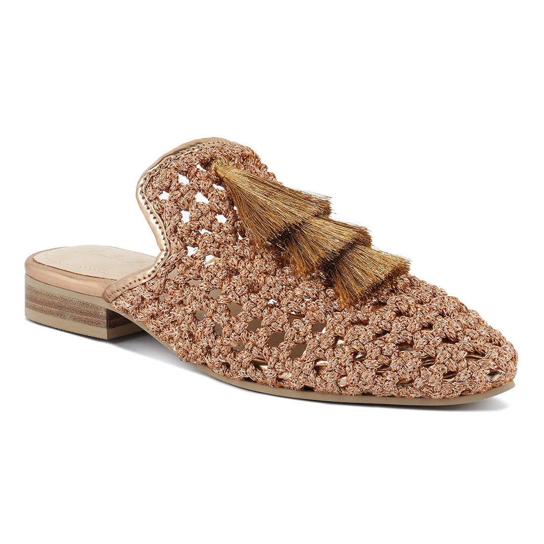 Woven Metallic Tassel Flat Mules London Rag India