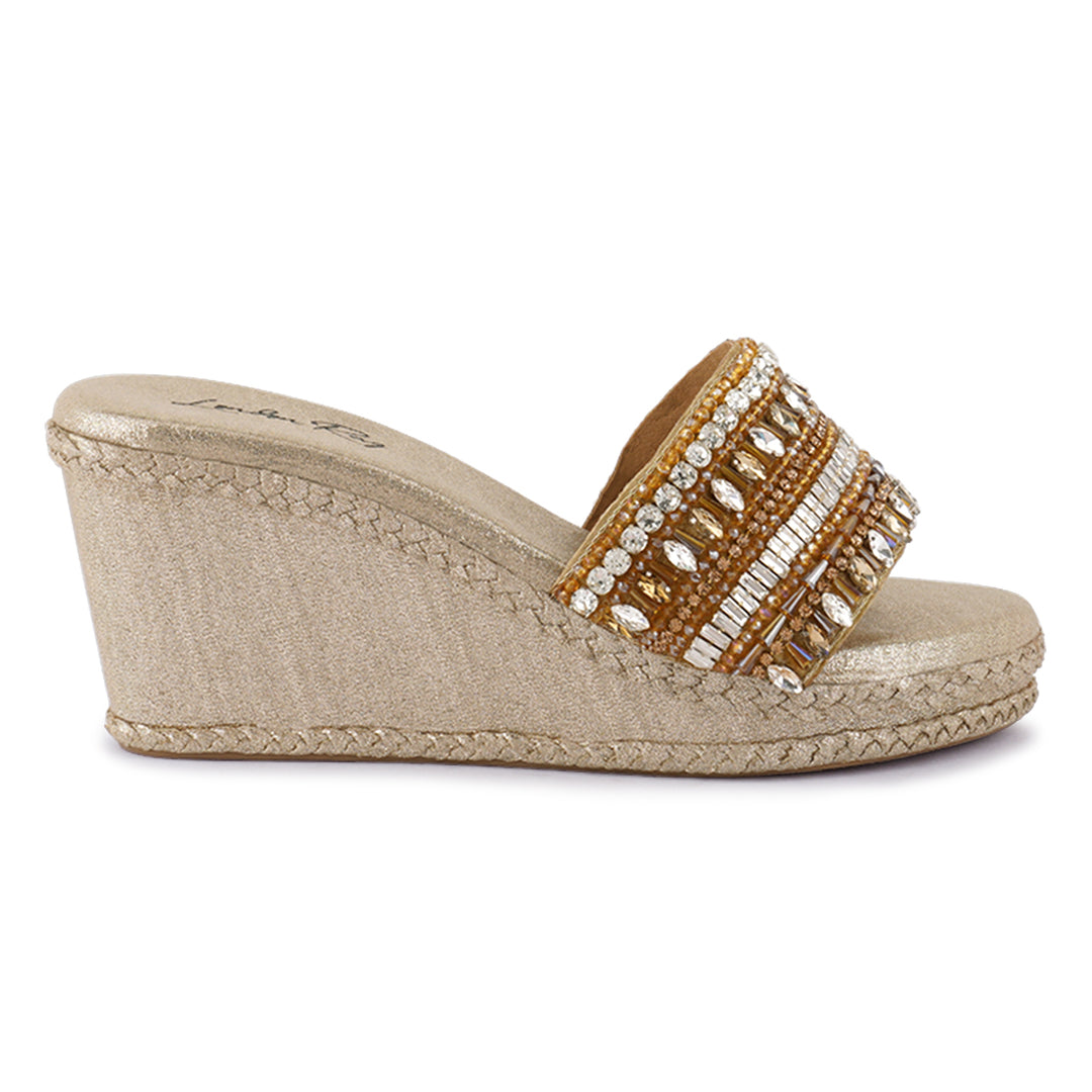 diamante embellished wedge sandals#color_gold